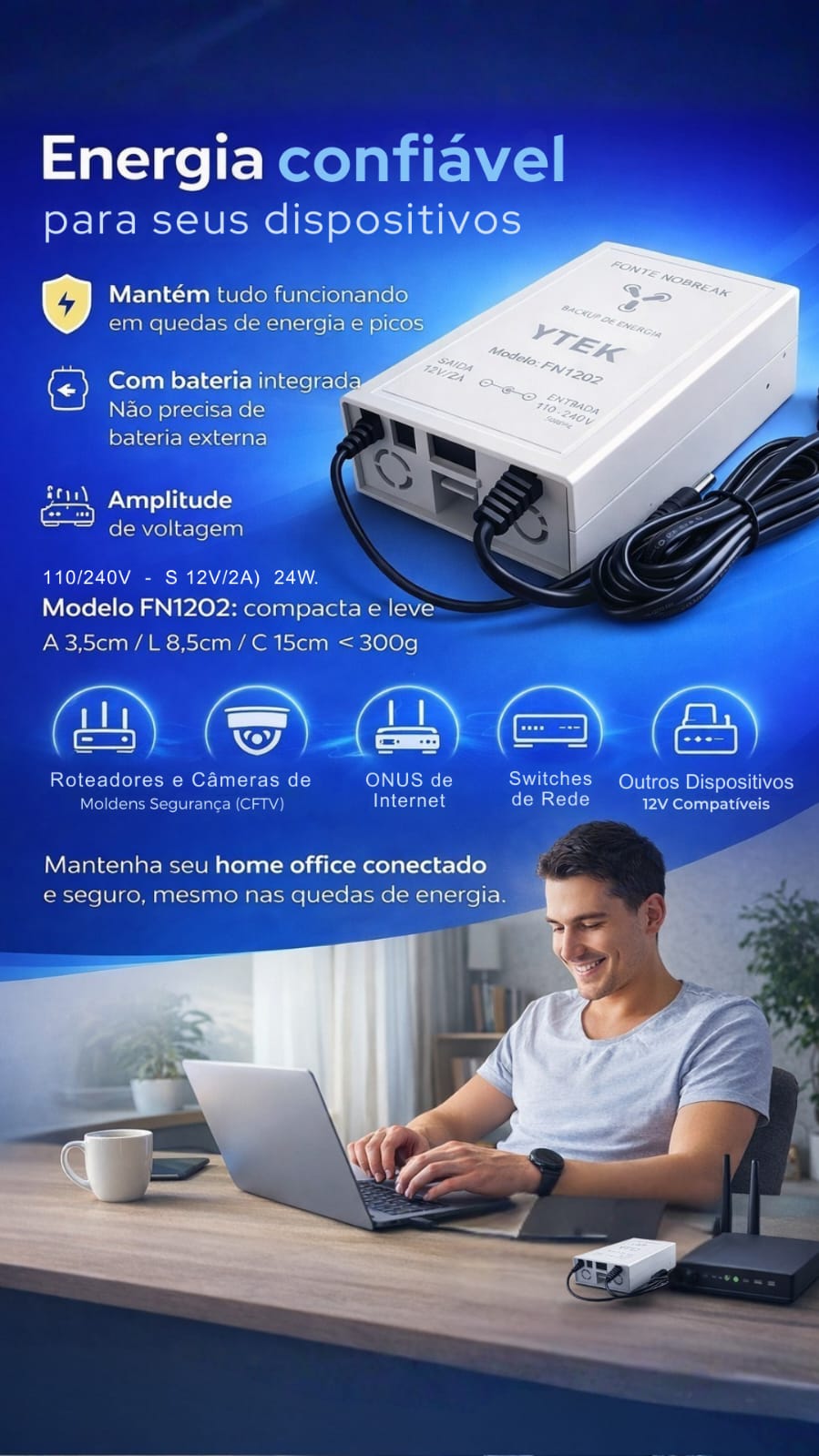 Fonte Nobreak YTEK FN1202 — Energia confiável para seus dispositivos